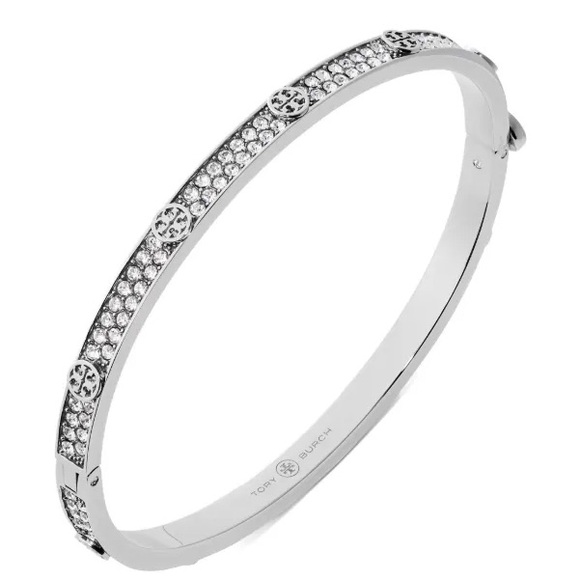 NWT Tory Burch Miller Stud Crystal Pave’ Bracelet in Silver - Picture 2 of 7